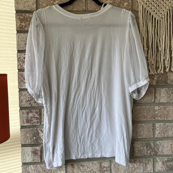 LOVE & LACE WHITE BLING BLOUSE TOP GRAPHIC PARIS SIZE XL - Picture 6 of 6